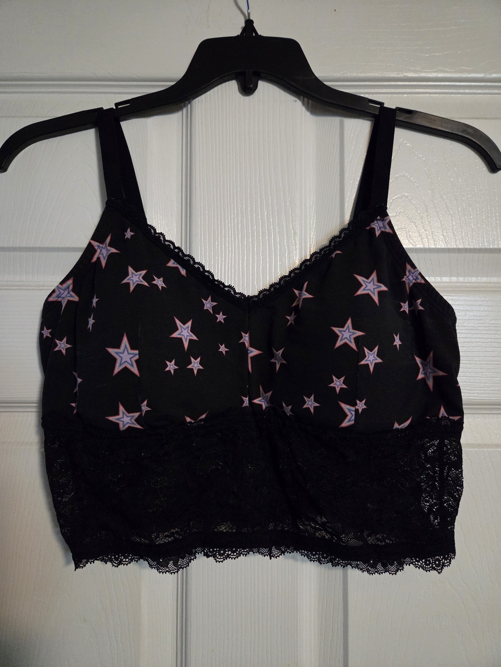 Torrid Black Star-Print Lace Bralette with Pink Stars